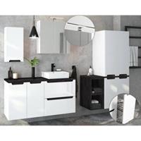 LOMADOX Badmöbel Komplettset Hochglanz weiß mit Beton-Dunkel SOFIA-107 Keramik-Waschtisch & LED-Spiegelschrank, B/H/T ca.  240/200/46 cm