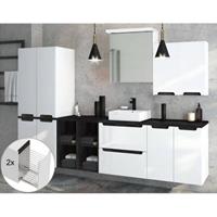 LOMADOX Badmöbel Set Hochglanz weiß mit Beton-Dunkel SOFIA-107 Keramikbecken & LED-Spiegelschrank, B/H/T ca.  240/200/46 cm