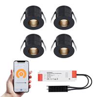 HOFTRONIC™ 4x Betty zwarte Smart LED Inbouwspots complete set - Wifi & Bluetooth - 12V - 3 Watt - 2700K warm wit