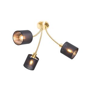 QAZQA Moderne plafondlamp messing met kap zwart 3-lichts - Merwe - Gold/Messing