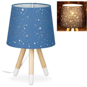 RELAXDAYS Tischlampe Kinderzimmer, Nachttischlampe für Jungen, E14, runder Stoffschirm mit Sternen, 40 cm hoch, blau - 