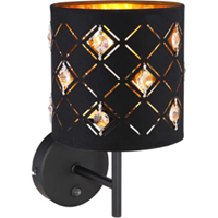 Globo Binnen wandlamp met acryl kristallen | Zwart / goud | E14 LED | Woonkamer | Slaapkamer