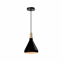 QUVIO Hanglamp Scandinavisch - Kegel design - Houten kop - D 17 cm - Zwart