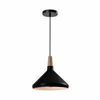 QUVIO Hanglamp Scandinavisch - Hoog design - Houten kop - D 26 cm - Zwart