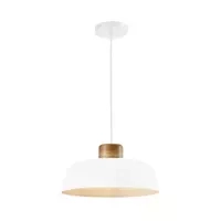 QUVIO Hanglamp Scandinavisch - Rond van metaal en hout - Diameter 30 cm - Wit en bruin