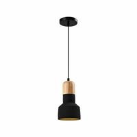 QUVIO Hanglamp landelijk - Betonnen design lamp - Houten kop - D 12,5 cm - Zwart