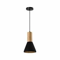 QUVIO Hanglamp landelijk - Betonnen lamp - Houten kop - D 15 cm - Zwart