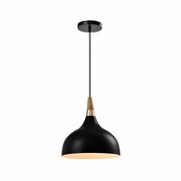 QUVIO Hanglamp Scandinavisch - Simplistisch hoog design - Houten kop - D 30 cm - Zwart