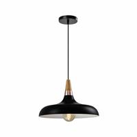 QUVIO Hanglamp Scandinavisch - Simplistisch laag design - Houten kop - D 30 cm - Zwart