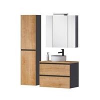 LOMADOX Badezimmer Set mit LED Spiegelschrank MODENA-56 in anthrazit mit Hamilton Eiche Nb., B/H/T: ca. 135/200/47 cm grau