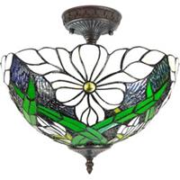 LumiLamp Plafondlamp Tiffany Ø 36*35 cm E27 / max 2*60W Groen, Wit Kunststof, Glas Plafonniere