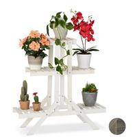 RELAXDAYS Blumentreppe aus Holz, 3 Stufen mit 5 Ablagen, Shabby Chic, innen, HBT: 83 x 83 x 28 cm, Blumenregal, weiß - 