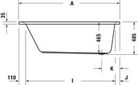 Duravit D-Neo rechthoekige whirlpool met één rugsteun en frame 170 x 75 cm, wit