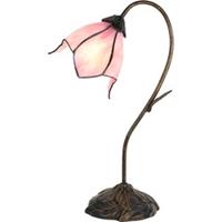 LumiLamp Tiffany Tafellamp Bloem 30*17*48 cm E14/max 1*25W Roze Glas, Kunststof Tiffany Bureaulamp Tiffany Lampen