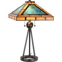 LumiLamp Tiffany Tafellamp 61*61*73 cm E27/max 2*60W Groen, Bruin, Beige Metaal, Glas Tiffany Bureaulamp Tiffany Lampen