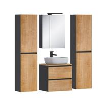 LOMADOX Badezimmer Set mit LED Spiegelschrank MODENA-56 in anthrazit mit Hamilton Eiche Nb., B/H/T: ca. 170/200/47 cm grau