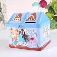 huismerk Kinderen Cartoon Saving Small Coin Storage House Piggy Bank (Blauw)