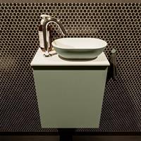 Mondiaz Fowy toiletmeubel 40x50x23cm army mat 1 kraangat wasbak: rechts 1 deur solid surface met blad MDF kleur wasbak: Groen / Wit FOWY59002armyarmy