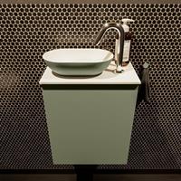 Mondiaz Fowy toiletmeubel 40x50x23cm army mat 1 kraangat wasbak: links 1 deur solid surface met blad MDF kleur wasbak: Groen / Wit FOWY59001armyarmy