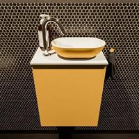 Mondiaz Fowy toiletmeubel 40x50x23cm ocher mat 1 kraangat wasbak: rechts 1 deur solid surface met blad MDF kleur wasbak: Oranje / Wit FOWY59002ocherocher
