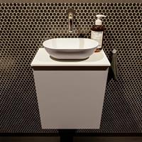 Mondiaz Fowy toiletmeubel 40x50x23cm smoke mat 0 kraangaten wasbak: midden 1 deur solid surface met blad MDF kleur wasbak: Antraciet / Wit FOWY59003smokesmoke