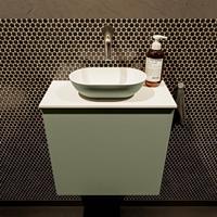 Mondiaz Fowy toiletmeubel 50x50x23cm army mat 0 kraangaten wasbak: midden 1 deur solid surface met blad MDF kleur wasbak: Groen / Wit FOWY59006armyarmy