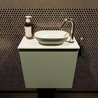 Mondiaz Fowy toiletmeubel 50x50x23cm army mat 1 kraangat wasbak: rechts 1 deur solid surface met blad MDF kleur wasbak: Groen / Wit FOWY59005armyarmy