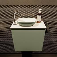 Mondiaz Fowy toiletmeubel 50x50x23cm army mat 1 kraangat wasbak: links 1 deur solid surface met blad MDF kleur wasbak: Groen / Wit FOWY59004armyarmy