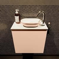 Mondiaz Fowy toiletmeubel 50x50x23cm rosee mat 1 kraangat wasbak: rechts 1 deur solid surface met blad MDF kleur wasbak: Roze / Wit FOWY59005roseerosee
