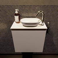 Mondiaz Fowy toiletmeubel 50x50x23cm smoke mat 1 kraangat wasbak: rechts 1 deur solid surface met blad MDF kleur wasbak: Antraciet / Wit FOWY59005smokesmoke