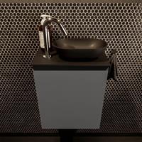 Mondiaz Fowy toiletmeubel 40x50x23cm dark grey mat 1 kraangat wasbak: rechts 1 deur solid surface met blad MDF kleur wasbak: zwart FOWY59002darkgreyurban