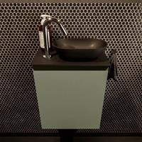 Mondiaz Fowy toiletmeubel 40x50x23cm army mat 1 kraangat wasbak: rechts 1 deur solid surface met blad MDF kleur wasbak: zwart FOWY59002armyurban