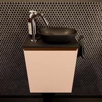 Mondiaz Fowy toiletmeubel 40x50x23cm rosee mat 1 kraangat wasbak: rechts 1 deur solid surface met blad MDF kleur wasbak: zwart FOWY59002roseeurban