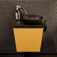 Mondiaz Fowy toiletmeubel 40x50x23cm ocher mat 1 kraangat wasbak: rechts 1 deur solid surface met blad MDF kleur wasbak: zwart FOWY59002ocherurban