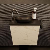 Mondiaz Fowy toiletmeubel 50x50x23cm Carrara mat 1 kraangat wasbak: links 1 deur solid surface met blad Melamine kleur wasbak: zwart FOWY59004Carraraurban