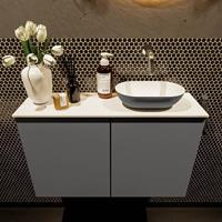 Mondiaz Fowy toiletmeubel 80x50x23cm dark grey mat 0 kraangaten wasbak: rechts 2 deuren solid surface met blad MDF kleur wasbak: Grijs / Wit FOWY59018darkgreydarkgrey