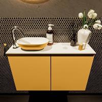 Mondiaz Fowy toiletmeubel 80x50x23cm ocher mat 1 kraangat wasbak: links 2 deuren solid surface met blad MDF kleur wasbak: Oranje / Wit FOWY59014ocherocher