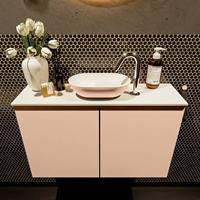 Mondiaz Fowy toiletmeubel 80x50x23cm rosee mat 1 kraangat wasbak: midden 2 deuren solid surface met blad MDF kleur wasbak: Roze / Wit FOWY59013roseerosee