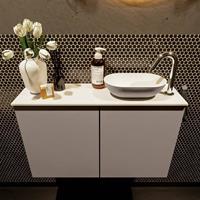 Mondiaz Fowy toiletmeubel 80x50x23cm smoke mat 1 kraangat wasbak: rechts 2 deuren solid surface met blad MDF kleur wasbak: Antraciet / Wit FOWY59015smokesmoke