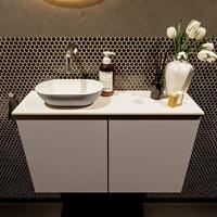 Mondiaz Fowy toiletmeubel 80x50x23cm smoke mat 0 kraangaten wasbak: links 2 deuren solid surface met blad MDF kleur wasbak: Antraciet / Wit FOWY59017smokesmoke