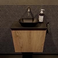 Mondiaz Fowy toiletmeubel 50x50x23cm washed oak mat 0 kraangaten wasbak: midden 1 deur solid surface met blad Melamine kleur wasbak: zwart FOWY59006washedoakurban