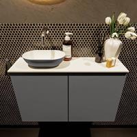 Mondiaz Fowy toiletmeubel 80x50x23cm dark grey mat 0 kraangaten wasbak: links 2 deuren solid surface met blad MDF kleur wasbak: Grijs / Wit FOWY59017darkgreydarkgrey