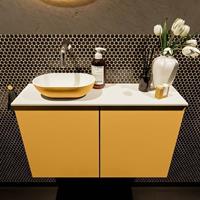 Mondiaz Fowy toiletmeubel 80x50x23cm ocher mat 0 kraangaten wasbak: links 2 deuren solid surface met blad MDF kleur wasbak: Oranje / Wit FOWY59017ocherocher