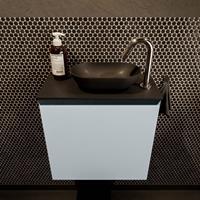 Mondiaz Fowy toiletmeubel 50x50x23cm clay mat 1 kraangat wasbak: rechts 1 deur solid surface met blad MDF kleur wasbak: zwart FOWY59005clayurban