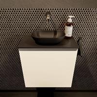 Mondiaz Fowy toiletmeubel 50x50x23cm talc mat 0 kraangaten wasbak: midden 1 deur solid surface met blad MDF kleur wasbak: zwart FOWY59006talcurban