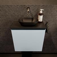 Mondiaz Fowy toiletmeubel 50x50x23cm clay mat 0 kraangaten wasbak: midden 1 deur solid surface met blad MDF kleur wasbak: zwart FOWY59006clayurban