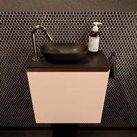 Mondiaz Fowy toiletmeubel 50x50x23cm rosee mat 1 kraangat wasbak: links 1 deur solid surface met blad MDF kleur wasbak: zwart FOWY59004roseeurban