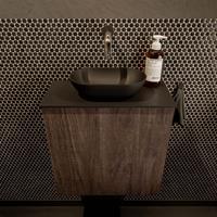 Mondiaz Fowy toiletmeubel 50x50x23cm dark brown mat 0 kraangaten wasbak: midden 1 deur solid surface met blad Melamine kleur wasbak: zwart FOWY59006darkbrownurban