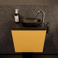 Mondiaz Fowy toiletmeubel 50x50x23cm ocher mat 1 kraangat wasbak: rechts 1 deur solid surface met blad MDF kleur wasbak: zwart FOWY59005ocherurban