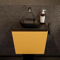 Mondiaz Fowy toiletmeubel 50x50x23cm ocher mat 0 kraangaten wasbak: midden 1 deur solid surface met blad MDF kleur wasbak: zwart FOWY59006ocherurban